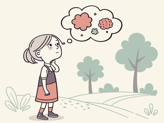 The girl stands and thinks, vector