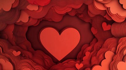 Red Heart Abstract Background Valentines Day Romantic Love Paper Cut Design Elegant 3D Illustration Festive Card Texture Pattern Graphic Design Valentines Day  