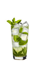 Refreshing Mojito Art with Mint, Lime, Ice Cubes, and Warm Tones isolated on white background