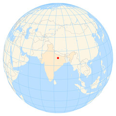 Map showing the location of the city Varanasi in India (Southern Asia) on the earth globe.