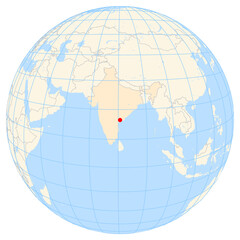 Map showing the location of the city Vijayawada in India (Southern Asia) on the earth globe.