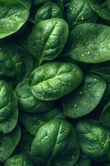 Obraz premium Lush Green Spinach Leaves Dew Drops Nature