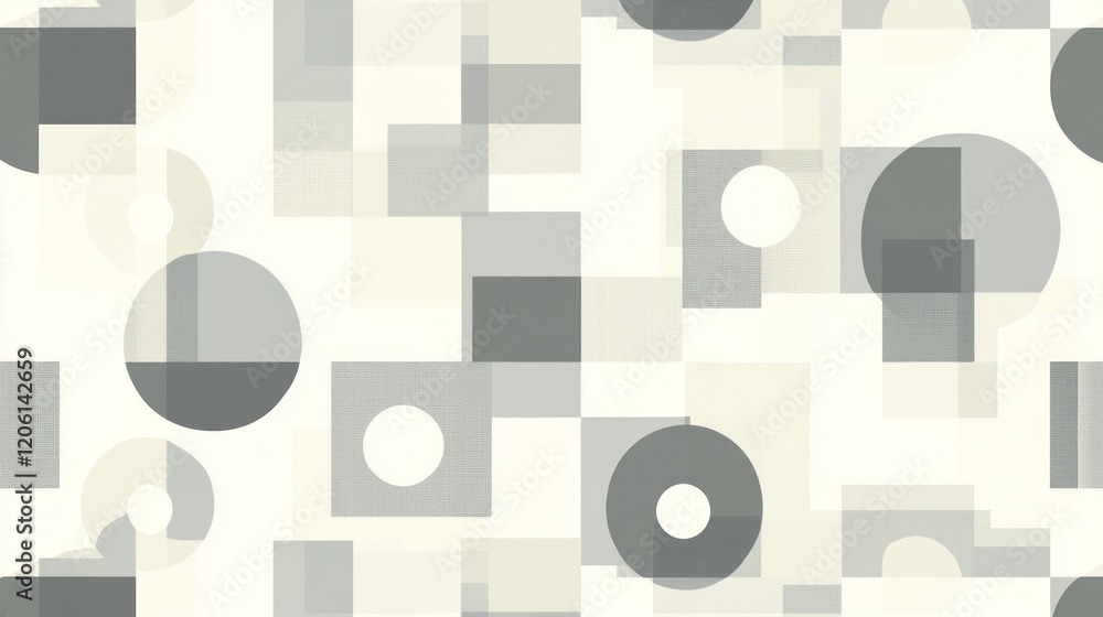 Poster subtle seamless pattern of circles and squares in a minimalist geometric design
