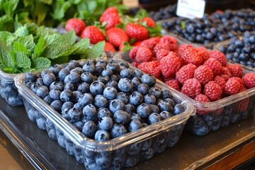 Fresh berries displayed at a local market showcasing vibrant colors and textures
