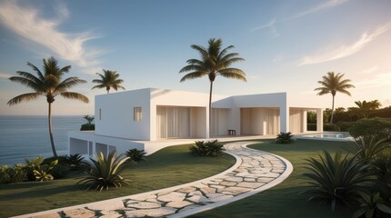 Fototapeta premium Luxury Minimalist Villa with Coastal View