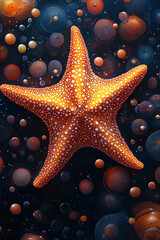 Orange Starfish Amidst Dark Orb Background