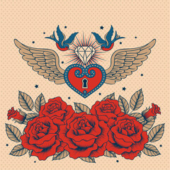 Naklejka premium Heart Illustration, Vector art, Valentines Day Graphics, Repeat Prints, Heart Drawing 