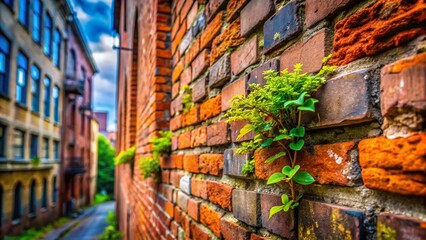 Fototapeta premium Macro Close-up of Aged City Brickwork Texture - Urban Building Detail