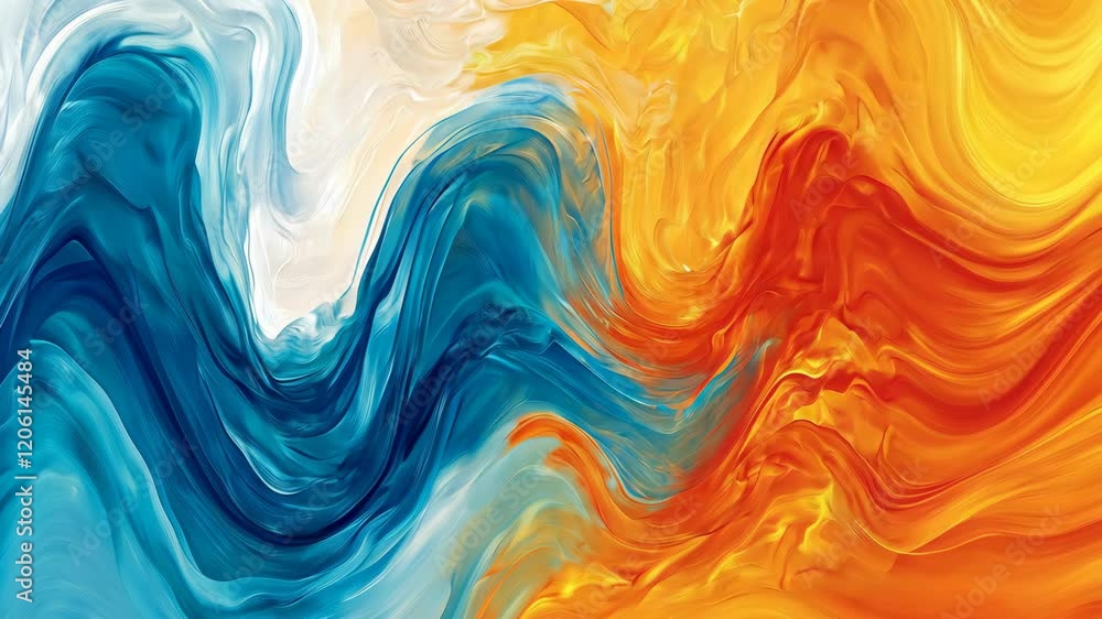 Poster colorful swirling abstract art representing a dynamic interplay between blue and orange hues with hi
