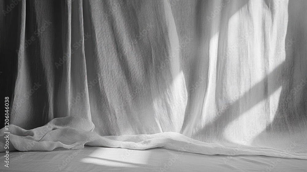 Poster textured fabric with soft natural light creating shadows and highlights, simple elegance
