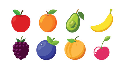 Flat color set of fruits.