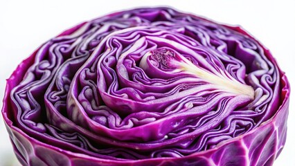 Obraz premium Macro Close-up of Fresh Purple Cabbage on White Background - Vibrant Vegetable Texture