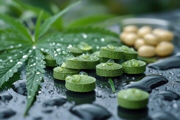 Cannabis Leaf with Water Droplets