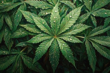 Cannabis Leaf with Water Droplets