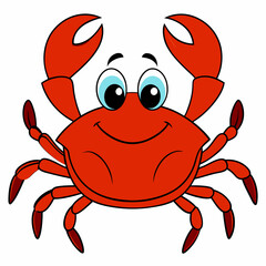 Cute cartoon crab isolated on white background. Vector illustration of sea life .Front view. 