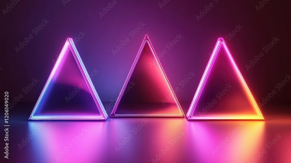 Poster three luminous triangles form a vibrant abstract design with dynamic light effects