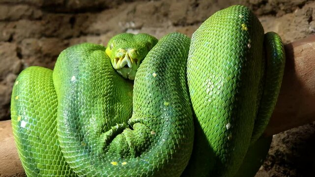 Emerald tree boa, its scientific name is Corallus caninus