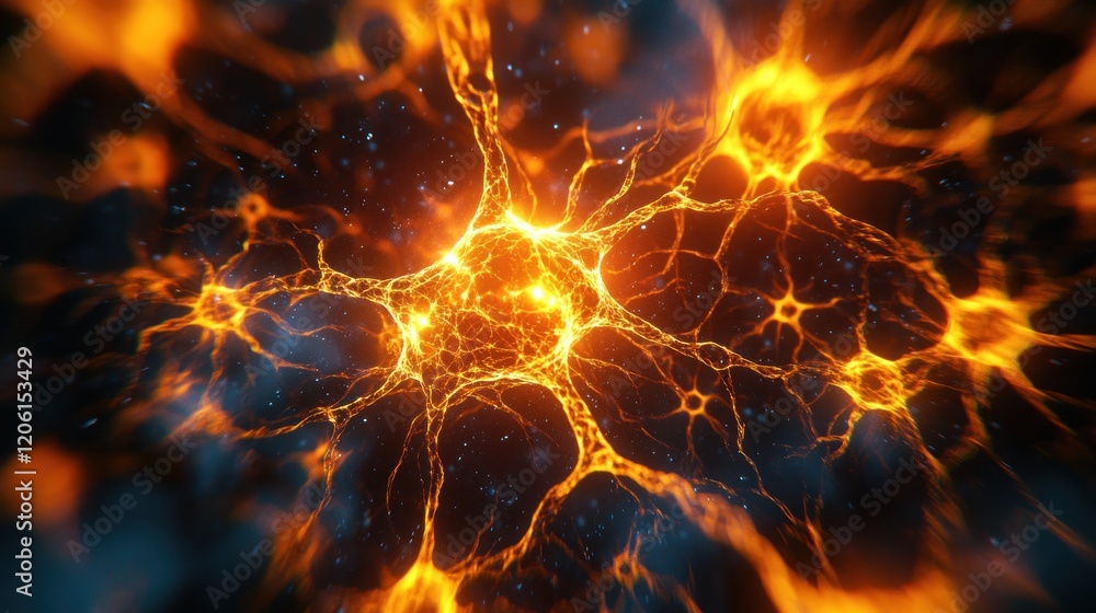 Poster fiery neural network: abstract visualization of complex energy flow