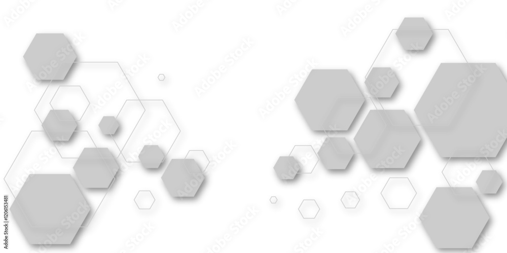 Wall mural abstract white and grey hexagon technology geometric pattern concept white background. use for templ