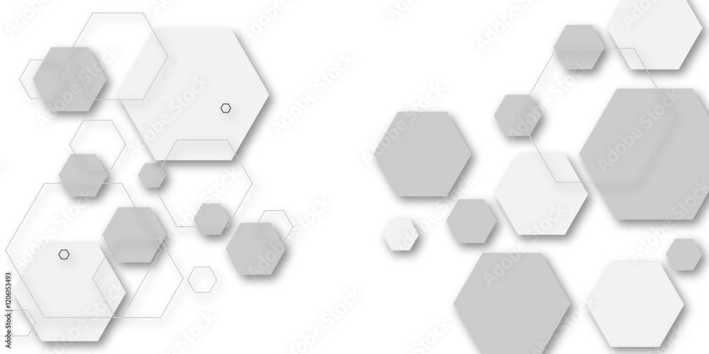 Poster abstract white and grey hexagon technology geometric pattern concept white background. use for templ