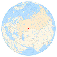 Map showing the location of the city Chelyabinsk in the Russia (Eastern Europe) on the earth globe.