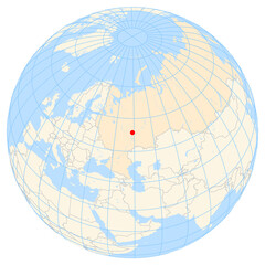 Map showing the location of the city Kazan in the Russia (Eastern Europe) on the earth globe.