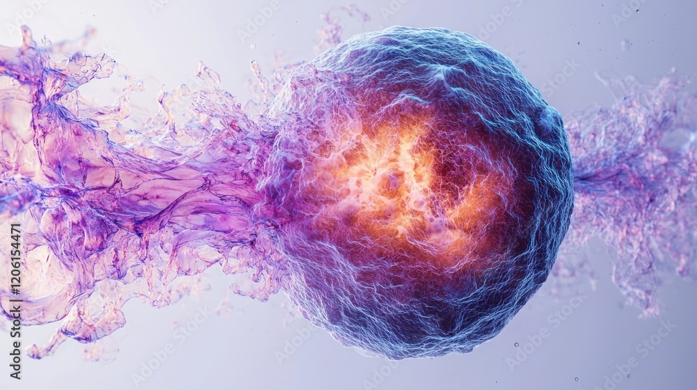 Poster fiery sphere with ethereal particle trail in motion
