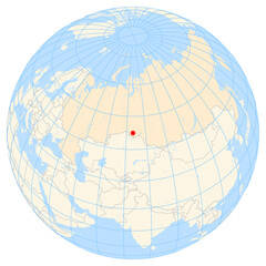 Map showing the location of the city Omsk in the Russia (Eastern Europe) on the earth globe.