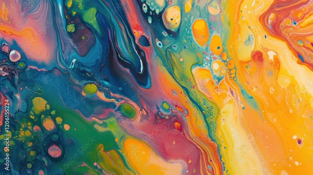Aufkleber vivid watercolor splash patterns on a smooth textured surface creating a flowing abstract art piece