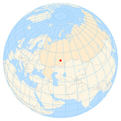 Map showing the location of the city Ufa in the Russia (Eastern Europe) on the earth globe.