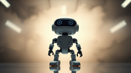 A cute futuristic robot cyborg with hands in a 3D cartoon style