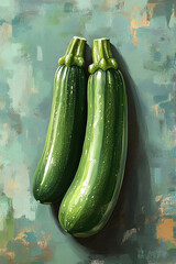 A Still Life Painting of Two Green Zucchini