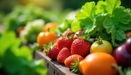 Harvesting fresh fruits and vegetables outdoor garden nature photography bright atmosphere close-up view healthy lifestyle
