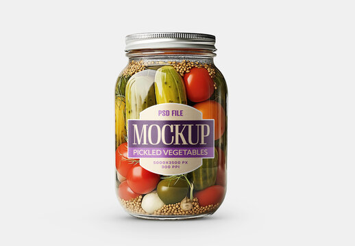 Pickled Cucumber and Tomato Jar Packaging Mockup for Design and Branding Projects