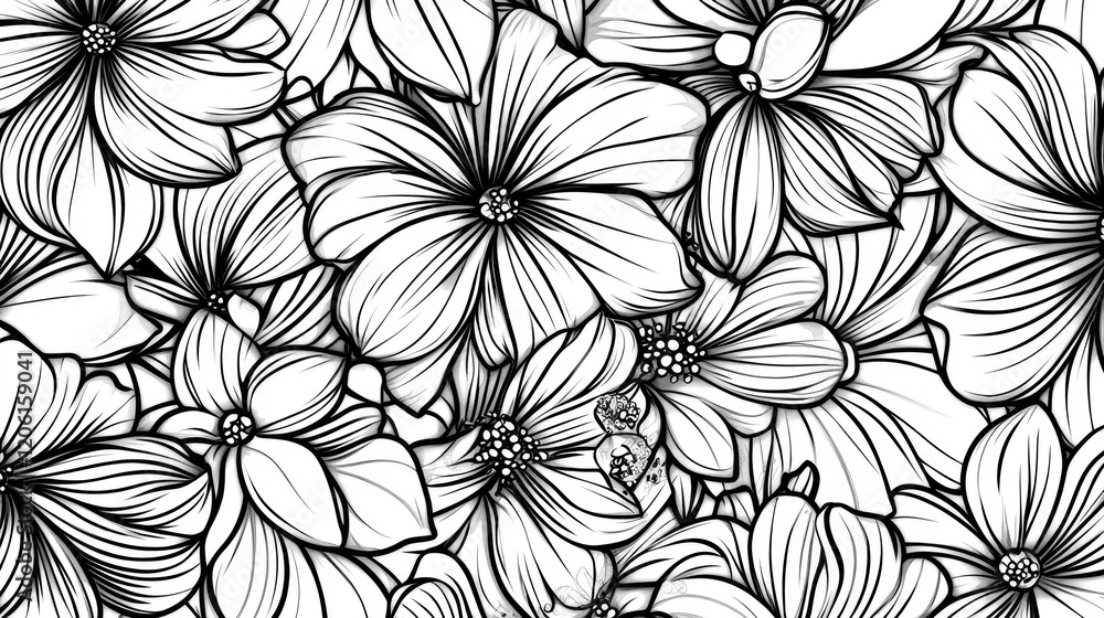 Aufkleber intricate floral line art pattern with abstract shapes suitable for coloring or design use
