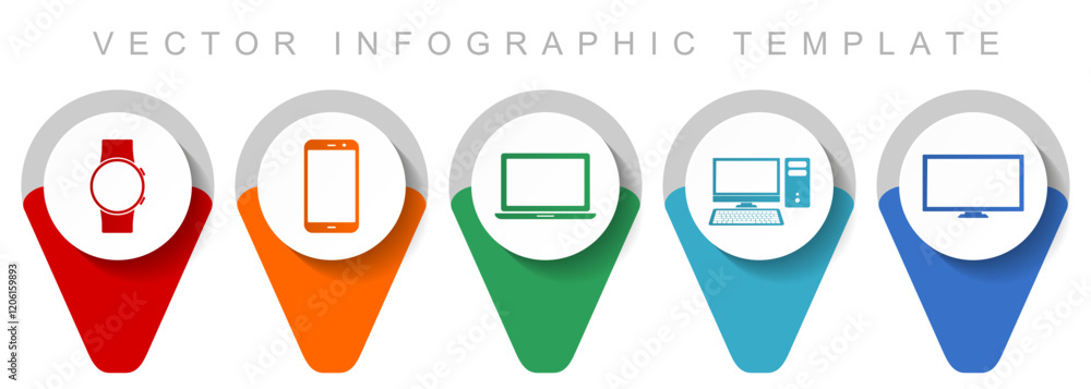 Poster Electronic devices pointer collection, miscellaneous icons such as smartphone, notebook, computer, smartwatch and tv, flat design vector infographic template in eps 10