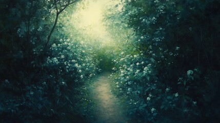 Enchanted Forest Path: A Mystical Journey Through Blossoming Trees
