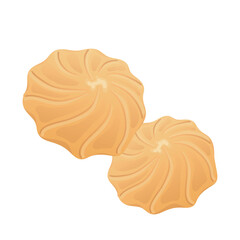 Shortbread cookies in flat design. Crunchy biscuit dessert with swirls. Vector illustration isolated.