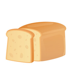 Wheat bread in flat design. Fresh bakery product, loaf with slice cut. Vector illustration isolated.