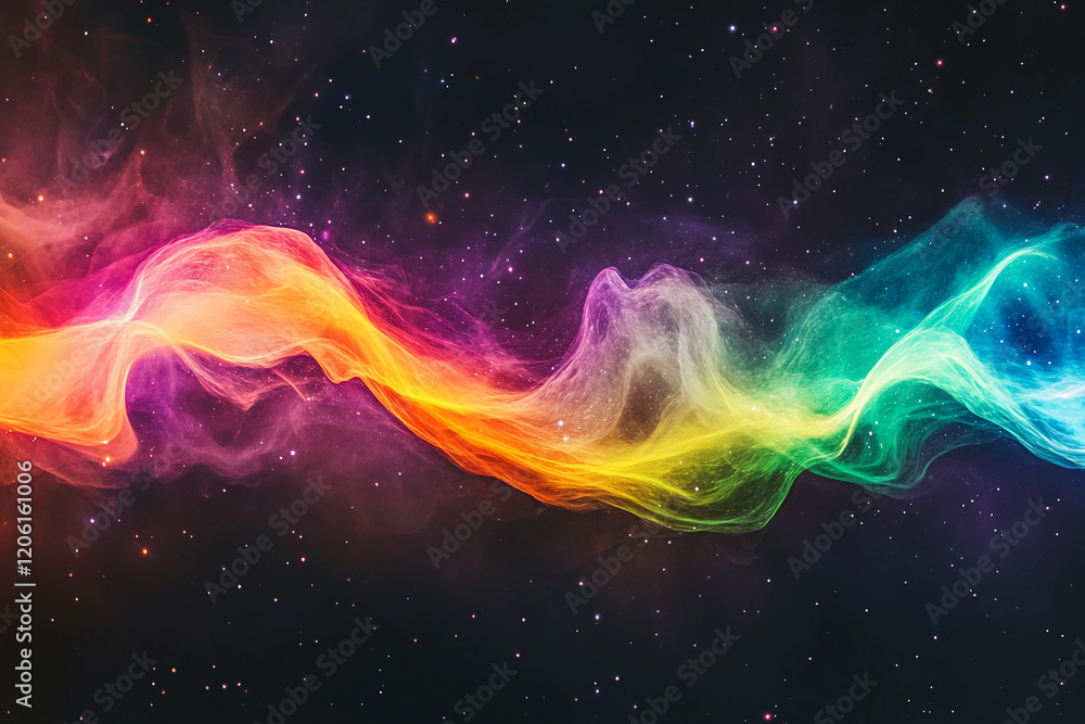 Aufkleber colorful abstract wave flowing through a starry galaxy in a cosmic space scene at nighttime