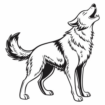 howling wolf black and white clip art preview