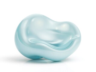 A 3D gel-like organic shape with a translucent finish, rendered in shades of pale blue and aqua, floating gracefully against a pure white surface
