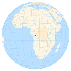 Map showing the location of the city Kinshasa in the Dem. Rep. Congo (Middle Africa) on the earth globe.