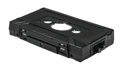 Old vintage vhs video, music cassette tape on transparent background