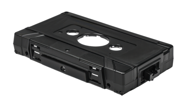 Old vintage vhs video, music cassette tape on transparent background