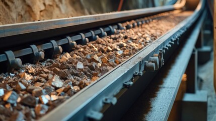 A close-up shot of a train track with rocks scattered along the tracks