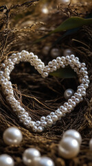 A heart formed by intertwined pearl necklaces, postcard design. Valentine concept, vertical illustration