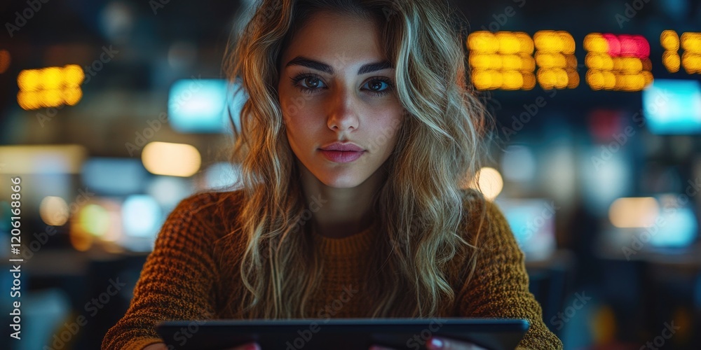 Poster a person viewing content on a portable touchscreen device