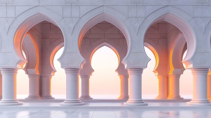 Arabian architecture sunrise columns arches hallway design