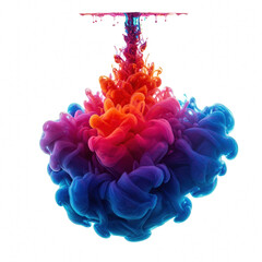 Obraz premium Neon Ink Drops in Water Mid-Motion Creating Surreal Effect on White Background